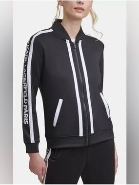 NWT Karl Lagerfeld Paris Logo Block Letter Track Jacket Large Black  Bomber
